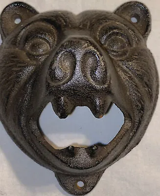  Animal Bear Head Cast Iron Metal Wall Mounted Heavy Vintage Rustic Bottle Opene • $14.99