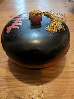 Vintage Round Japanese Lacquer Box Red Burgundy Tassel On Lid Knob 5.5  • $20