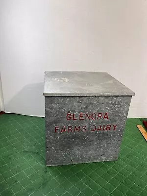 Vintage Galvanized Insulated Front Porch Metal Milk Man Box Glenora Farms  DAIRY • $65