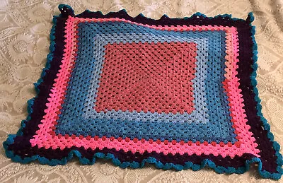 Afghan Handmade Multicolored Lap Throw Blanket Border Edge 35x37 • $20