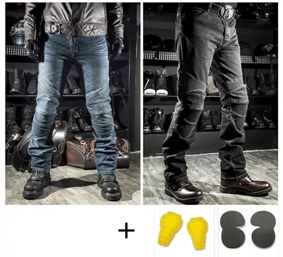 Motorcycle Biker Distressed Pants Mens Denim Jeans Moto Trousers Protection Pads • $50.99