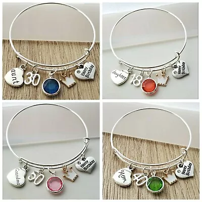 Birthday Gift Age Birthstone Bracelet Bangle 12 13 15 16 18 20 21 30th 40th 50th • £5.95