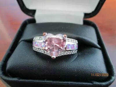 Mystic Fire Pink Topaz Heart Shaped Ring  925 Silver  In  Band  Size 6 • $28.90