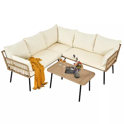 3 PCS Patio Outdoor Rattan Sectional Sofa Wicker Furniture Set With Coffee Table • $331.99