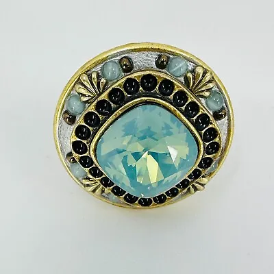 Michal Golan Ring Statement Blue Crystal Gold Tone Adjustable Size Jewelry • $49.95