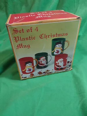 4 Vintage Retro Christmas Mugs Santa And Snowman Includes Orignial Box • $16