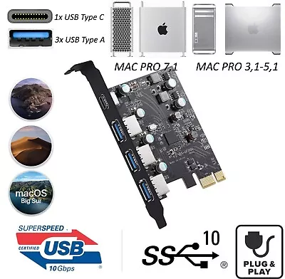 USB 3.1 Type-A & Type C MAC PRO PCIe Card - Plug And Play!! Supports 31 41 51 • $59.99
