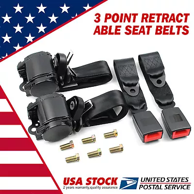 3 Point Retractable Car Safety Seat Belt Lap & Diagonal Belt Adjustable Black • $42.09