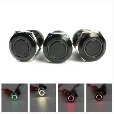 Black Metal Aluminum LED Power Momentary Switch 12mm Push Button Car Latch • £4.71