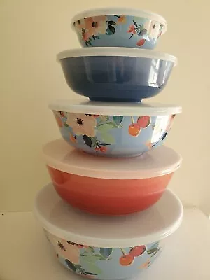 5 Piece Set Melamine Bowls With Lids-Farmstand Floral • £33.73