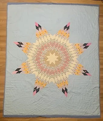 $350 • Buy Vintage Lone Star Quilt Pastel Hand Stitched WOW! Patchwork Appliqué 75 X 95in