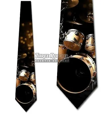 Golden Drums Tie Black Men's Music Rock Neck Ties Necktie Brand New • $18.75