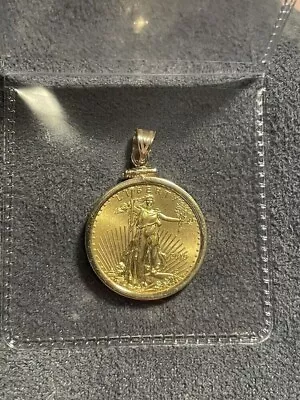 American Eagle Coin Liberty Gold Pendant With Free Chain 14k Yellow Gold Plated • $176.62