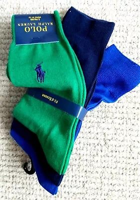 3 PAIRS : POLO RALPH LAUREN Green Navy Blue Fil D'Ecosse Ankle Socks 39-42 RL8 • £39.50