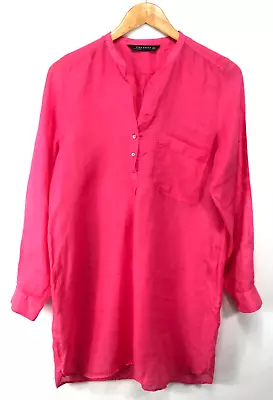 Zara Swim Coverup Medium Barbie Pink Tunic Shirt Dress Long Sleeves Lightweight • $19.84