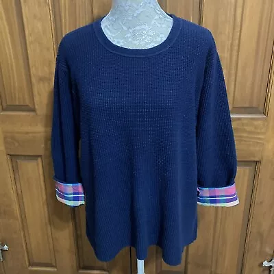 Margaret Winters Women’s Navy Waffle Knit Cotton Pullover Sz Large L • $22