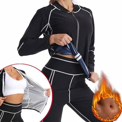 $47.99 • Buy Women Sauna Sweat Tracksuit Abdomen Control Slim Body Shaper Suit Long Sleeve 