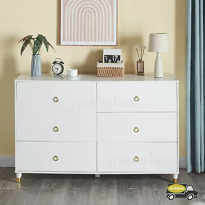 Chest Of Drawers  6 Drawers W/Drop Ring Pull Storage Cabinet Bedroom Furniture • £94.75