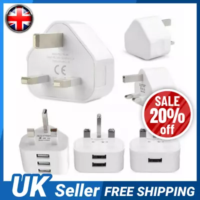 1/10X Mains 3 Pin USB Plug Adapter Wall Charger 1/2/3-Port For Phone Tablet Lot • £3.96