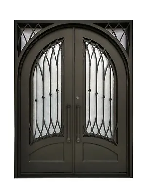 Austin Double Front Entry Wrought Iron Door Rain Glass 62  X 96  Right Active • $3995