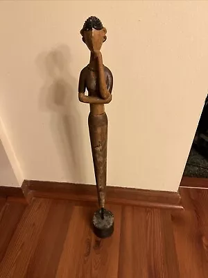 Vintage Modernist Sculpture Mid Century Wood Carved Figure Art Female Abstract • $55