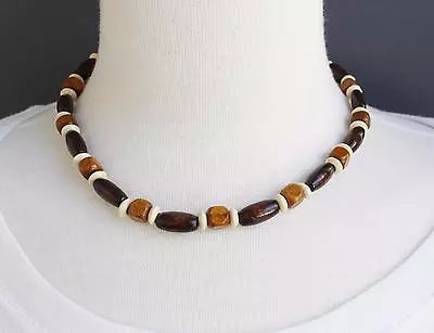 Wood Beaded Choker Necklace Stretchy Choker Collar 15.5  Long Surfer Skater • $11.01