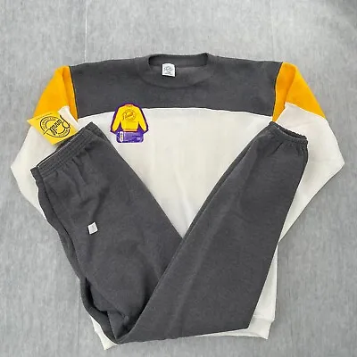 VINTAGE Parrill Hanes Sweatshirt Pants Adult Large Gray White 2pc Set Mens L 80s • $49.96