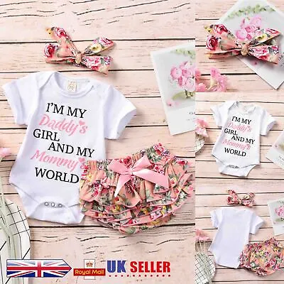 Newborn Baby Girl Outfits Romper Jumpsuit Tutu Pants Headband Clothes Set • £11.99