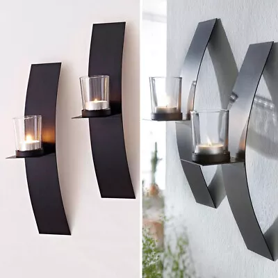 2X Wall Candle Holders Metal Candlestick Stand Wall Mounted Indoor Outdoor Decor • £9.95