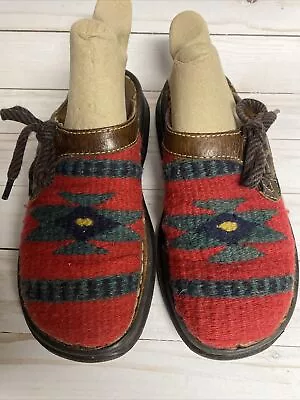 Born Aztec Indian Blanket Red Wool Boho Slip On Mules Clogs Shoes Women’s 6 • $34.99