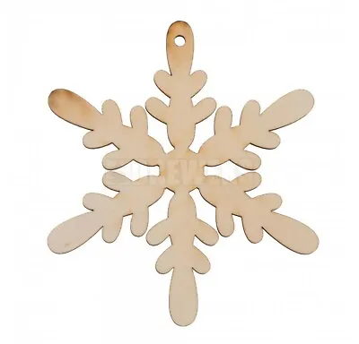 Christmas Hanging Decorations Wooden Snowflake Traditional Rustic Craft 8.5 Cm • £2.99