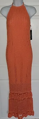 MARCIANO BY GUESS Orange Crochet Florette Stretch Maxi Midi Halter Dress M • $129.99