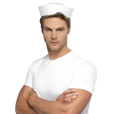 White Doughboy Hat American Sailor Adults Mens Ladies Fancy Dress Hat • $34.76