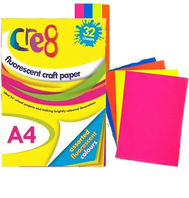 A4 Fluorescent Craft Pad Scrapbook Drawing Art Neon Colour Paper Back Card Cover • £6.95