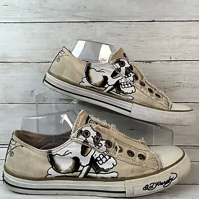 Ed Hardy Sneaker Womens Size 10M Skull Panther No Tie Slip On Canvas Tennis Shoe • $27