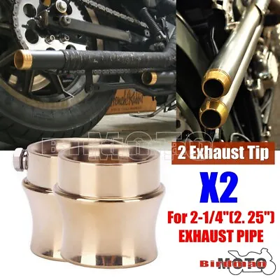 For Harley 2-1/4  Inlet Chopper Bobber Cafe Racer Brass Exhaust Pipe End Tips *2 • £79.10