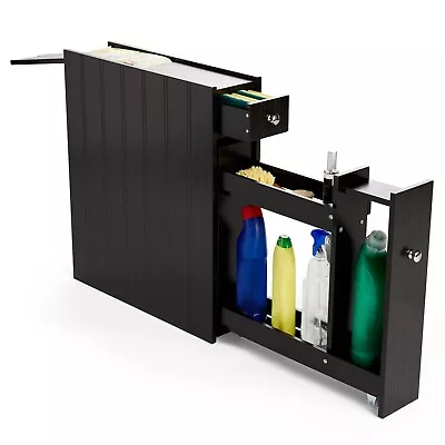 £45.99 • Buy Slim Bathroom Storage Unit - Black Slimline Narrow Cabinet W/ Shelving - VonHaus