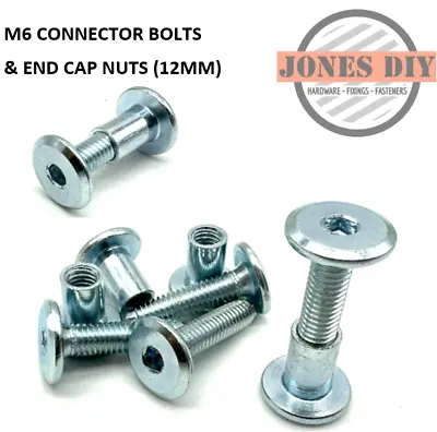M6 Joint Connector Bolts & End Cap Nut 12mm Furniture Connecting Bolt Flat Pack • £3.49