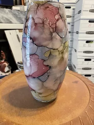 Vintage Reverse Painted 10  Italian Art Glass Vase Hand Made & Painted • $24.99