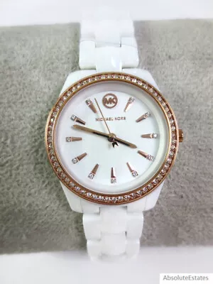 NEW Michael Kors Runway Mercer Small Rose Gold White Ceramic Watch MK6840 + Box • $149.99