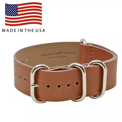 24mm Cognac Genuine Saddle Leather Military Style Watch Strap MADE IN USA FBA-O • $16.95