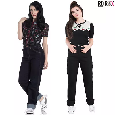 £46 • Buy Hell Bunny Carpenter Jeans Denim 40s 50s Vintage Retro Rockabilly Trousers Pants
