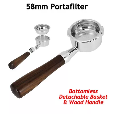 Bottomless Portafilter 58mm For Gaggia Coffee Machine +Filter Basket Wood Handle • £36.53