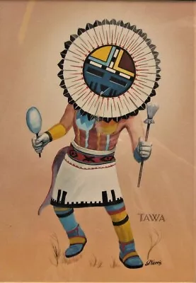 Vintage Gene Miles Gouache Painting   Tawa  Hopi Kachina • $300