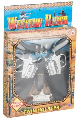 Western Rider Twin Holster Gun Set - 2329 Shoot Cowboy Sheriff Star Badge Click • £6.75
