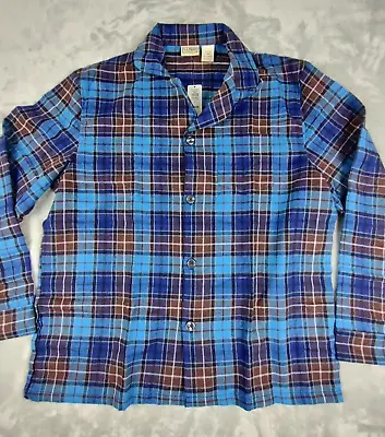 LL Bean Scotch Plaid Flannel Shirt Men's Size L Pajama PJ  Button Front Blue • $24