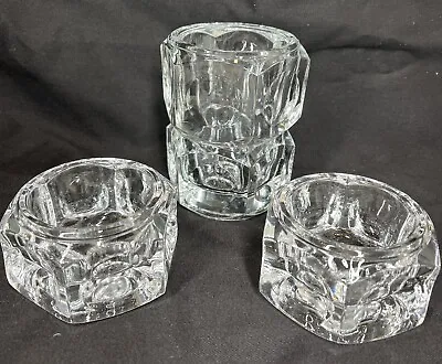 Vintage Mid Century Modern Elements Crystal Czech Glass Candle Holders Set Of 3 • $29.99