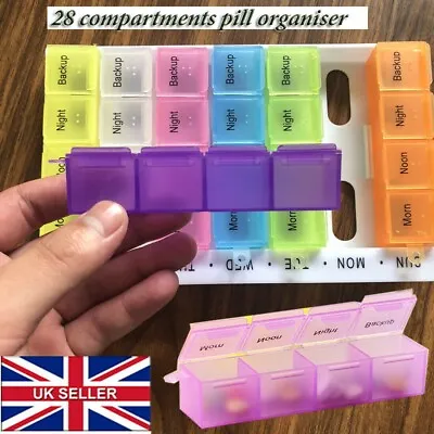 Weekly Pill Box 7 Day 28 Compartment Tablet Organiser Medicine Storage Dispenser • £3.29