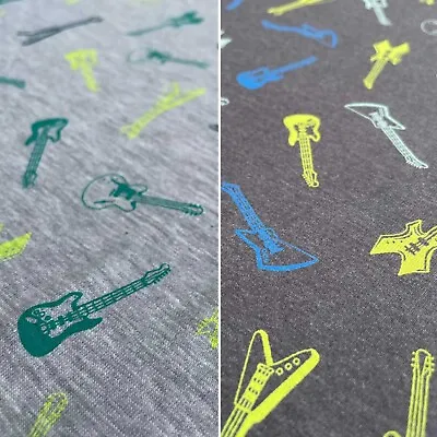 Guitar Musical Design Cotton Elastane Spandex Stretch Jersey Dress Craft Fabric • £6.95