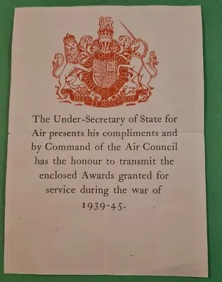 £16 • Buy 100% Original WW2 RAF Air Council Medal Star Certificate **UNMARKED**